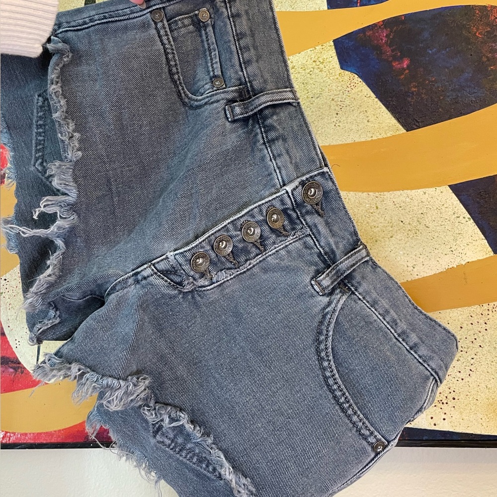free people blue grey denim low rise shorts size 24